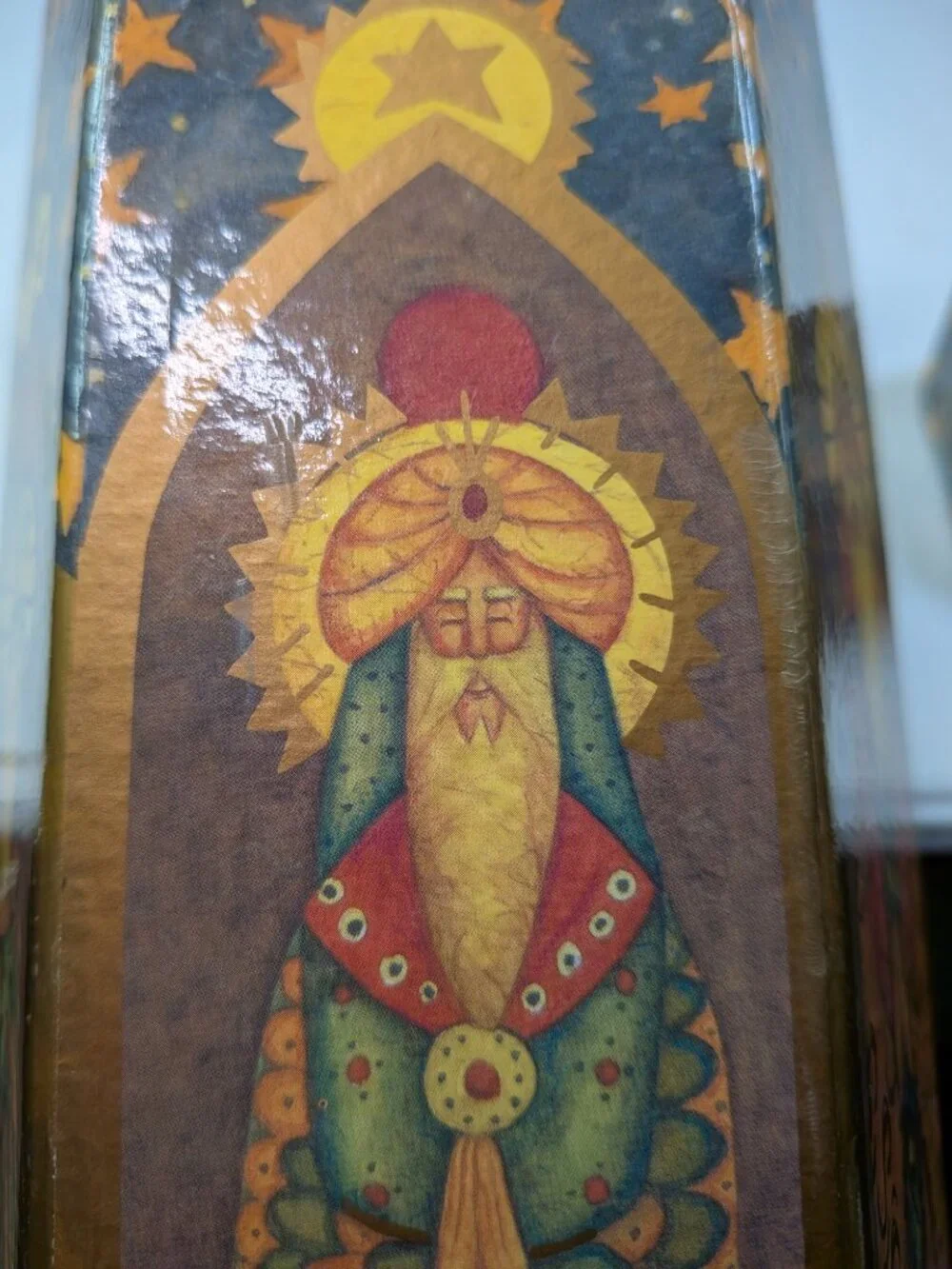 Vintage Three Kings Wise Men Saints Christmas Wine Gift Box Tall Hexagon 13